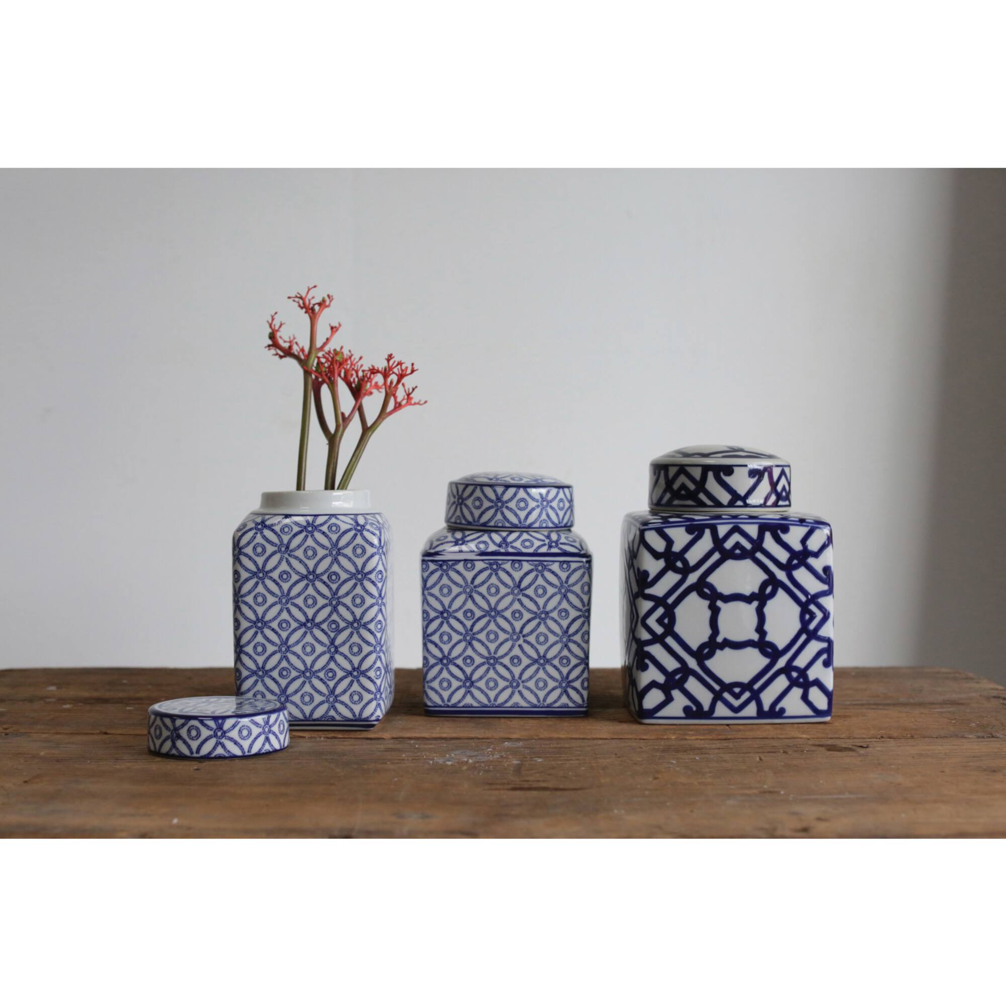 Hello Honey® 8.5" Blue & White Ceramic Ginger Jar with Lid